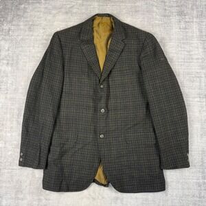 Crombie Blazer Mens 40 Olive Brown Plaid Vintage Tweed Wool Sport Coat Scotland